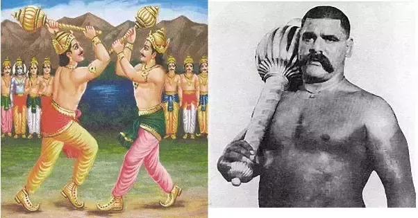 In ancient India, the gaga, or indian club, was commonly used for physical training to improve the strength of men and warriors.