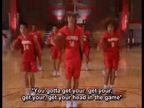Gif of basketball players dancing with basketballs in their hands. Text below the image reads 